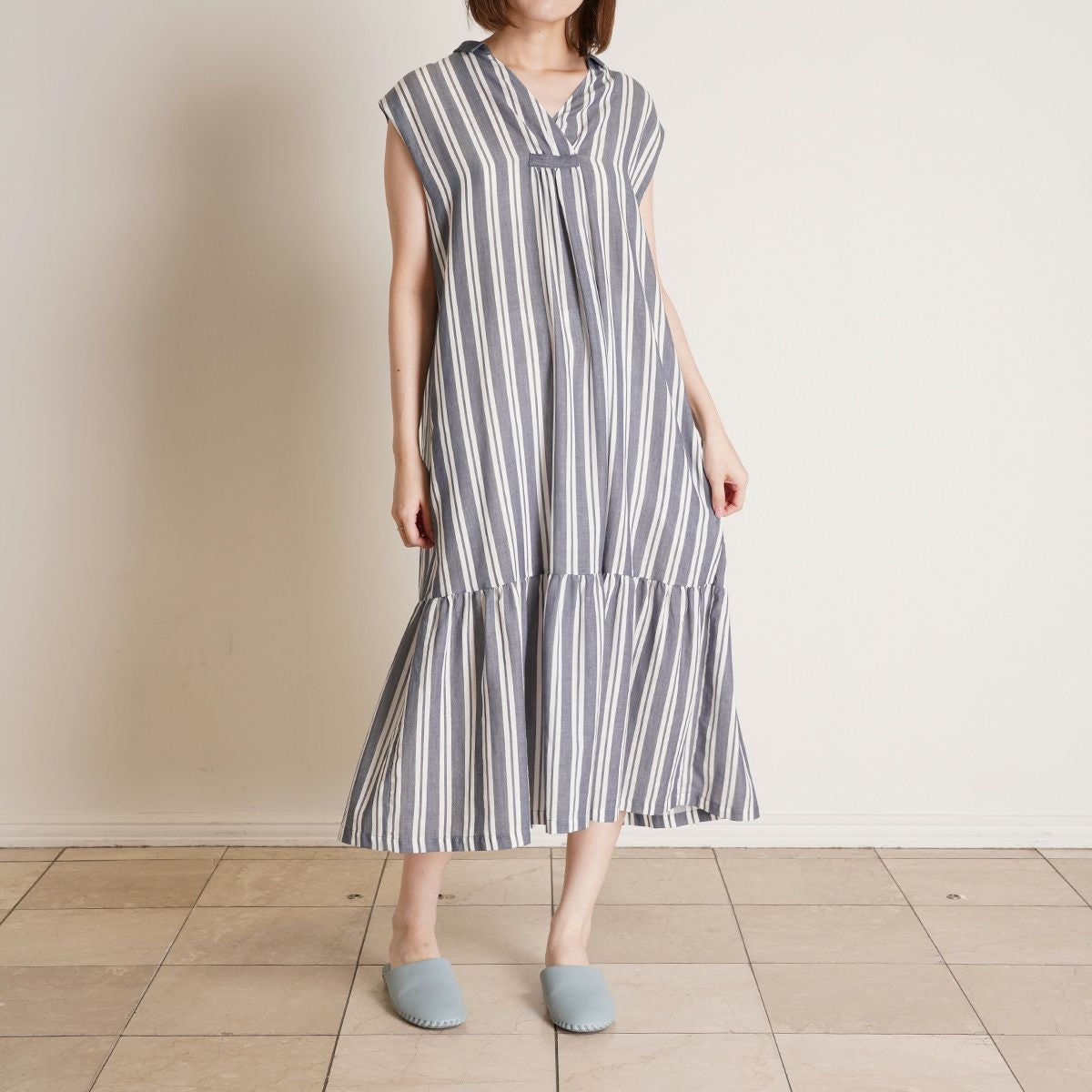 25シャンブレーデニム[フレンチスリーブワンピース] | KID BLUE