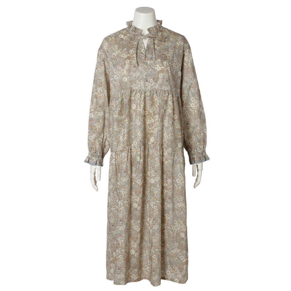 【ふりふ】和柄切り替えワンピースベージュ 26AW LIBERTYプリント[長袖ワンピース] | KID BLUE OFFICIAL ONLINE STORE